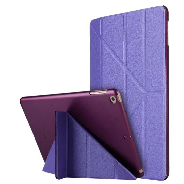 For iPad 10.2 inch Silk Texture Horizontal Deformation Flip Leather Case with Holder - Purple - Apple Accessories