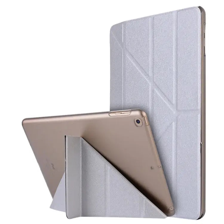 For iPad 10.2 inch Silk Texture Horizontal Deformation Flip Leather Case with Holder - Silver - Apple Accessories