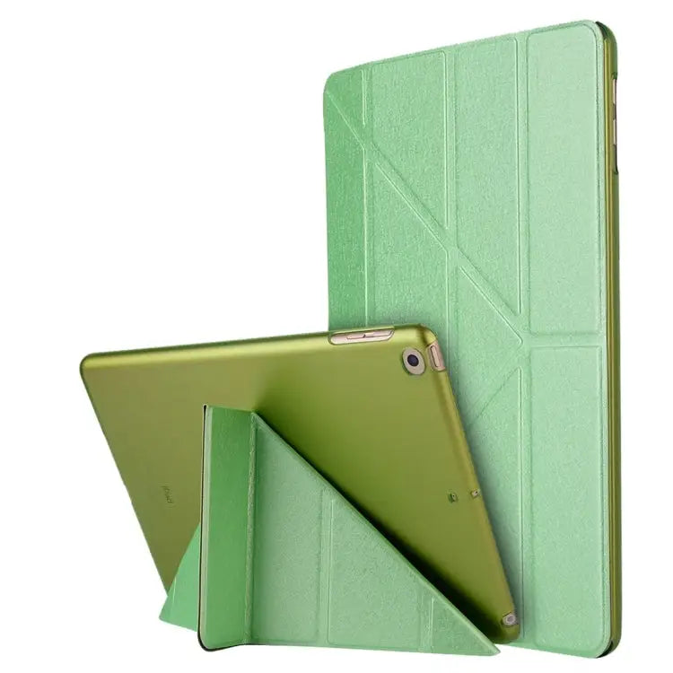 For iPad 10.2 inch Silk Texture Horizontal Deformation Flip Leather Case with Holder - Green - Apple Accessories