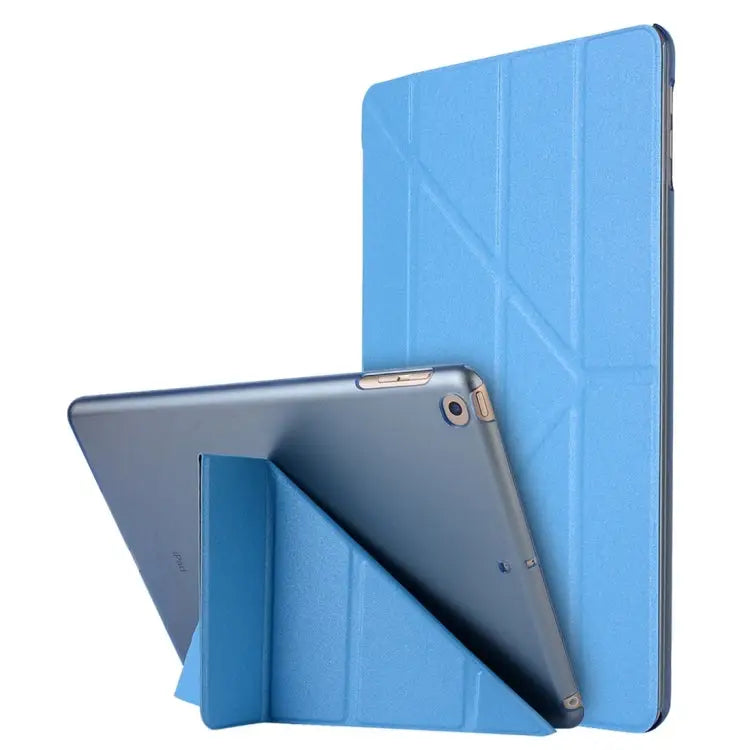 For iPad 10.2 inch Silk Texture Horizontal Deformation Flip Leather Case with Holder - Light Blue - Apple Accessories