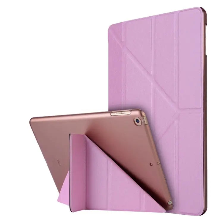 For iPad 10.2 inch Silk Texture Horizontal Deformation Flip Leather Case with Holder - Pink - Apple Accessories