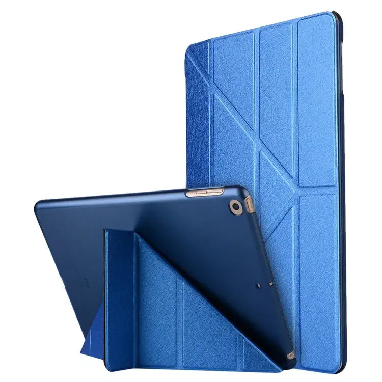 For iPad 10.2 inch Silk Texture Horizontal Deformation Flip Leather Case with Holder - Blue - Apple Accessories