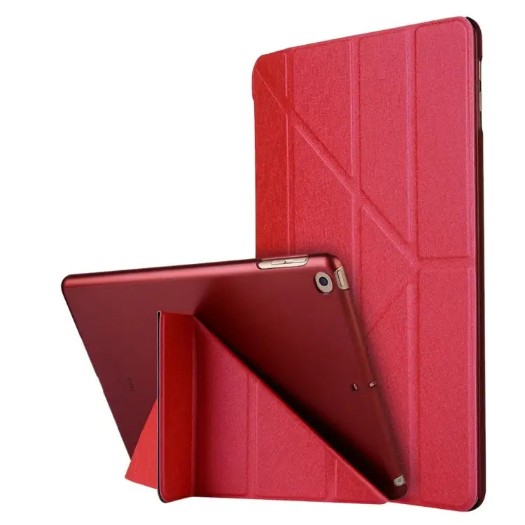 For iPad 10.2 inch Silk Texture Horizontal Deformation Flip Leather Case with Holder - Red - Apple Accessories