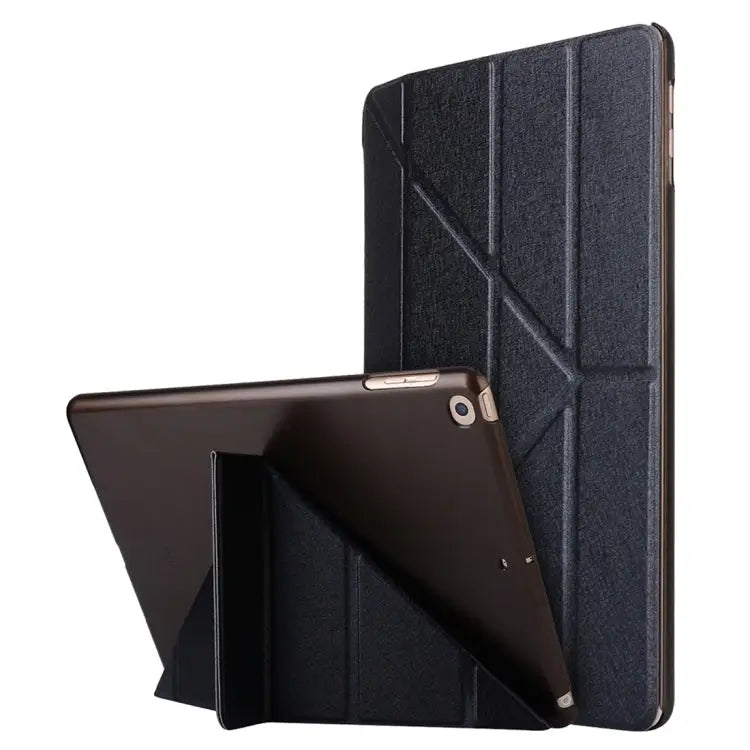 For iPad 10.2 inch Silk Texture Horizontal Deformation Flip Leather Case with Holder - Black - Apple Accessories
