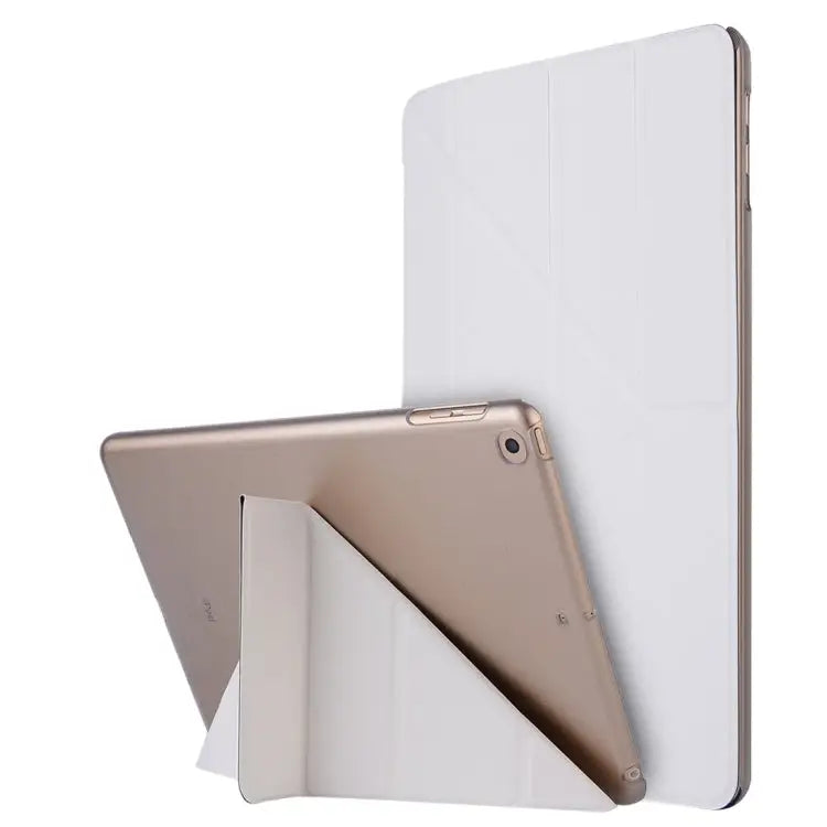 For iPad 10.2 inch Silk Texture Horizontal Deformation Flip Leather Case with Holder - White - Apple Accessories