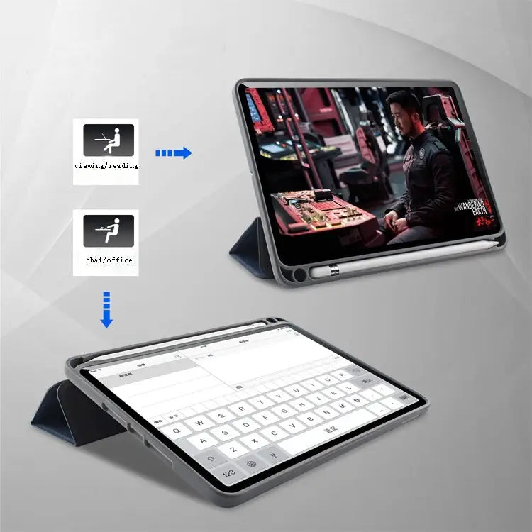 For iPad 10.2 Litchi Texture Horizontal Flip Leather Case with Three-folding Holder & Pen Slot For iPad 10.2 - For iPad