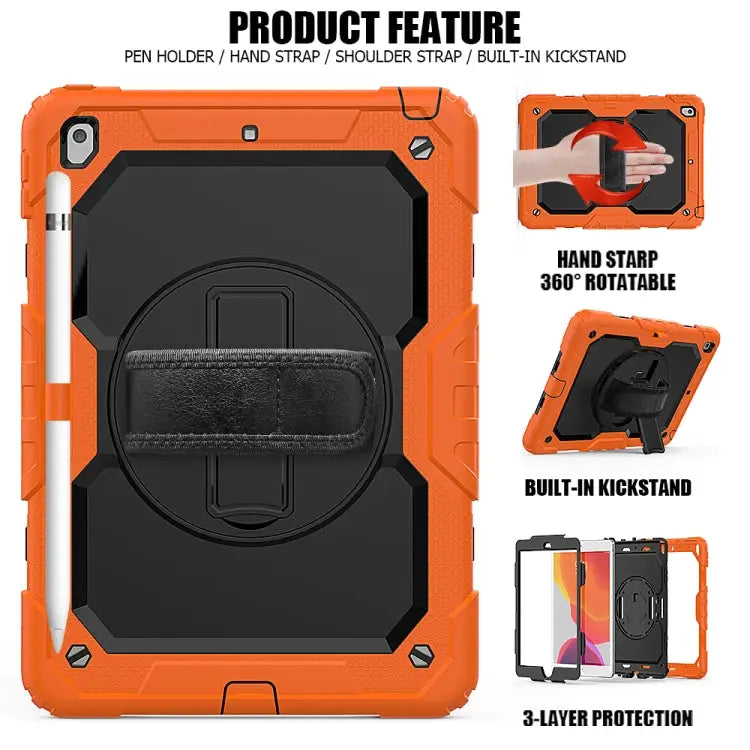 For iPad 10.2 Shockproof Colorful Silica Gel + PC Protective Case with Holder & Shoulder Strap & Hand Strap & Pen Slot