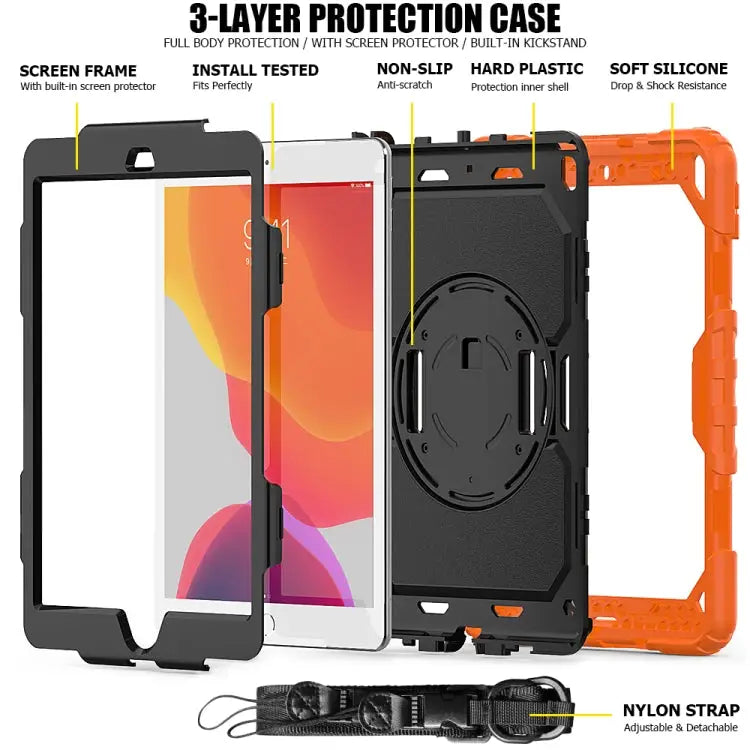 For iPad 10.2 Shockproof Colorful Silica Gel + PC Protective Case with Holder & Shoulder Strap & Hand Strap & Pen Slot