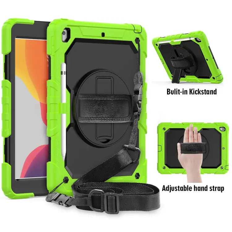 For iPad 10.2 Shockproof Colorful Silica Gel + PC Protective Case with Holder & Shoulder Strap & Hand Strap & Pen Slot