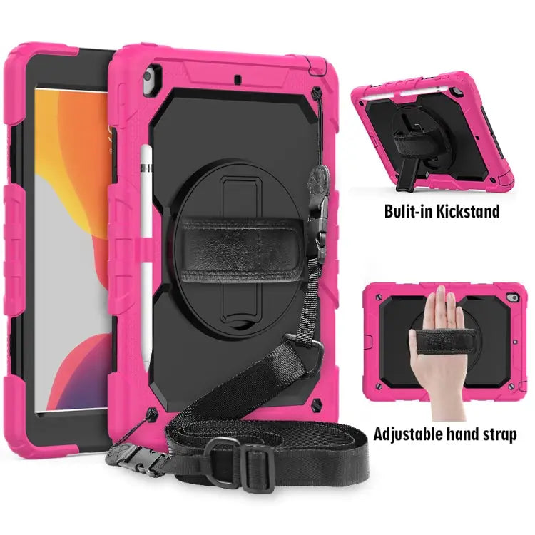 For iPad 10.2 Shockproof Colorful Silica Gel + PC Protective Case with Holder & Shoulder Strap & Hand Strap & Pen Slot