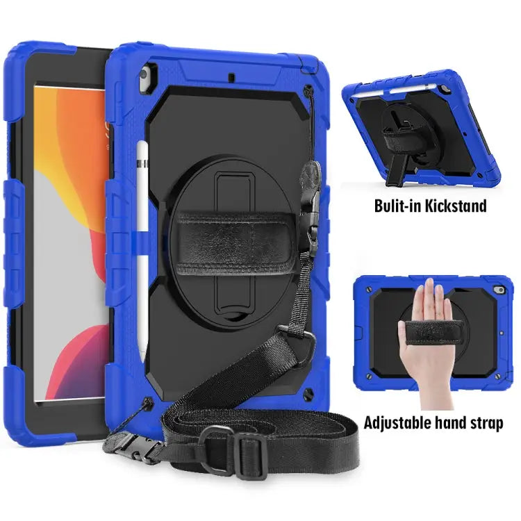 For iPad 10.2 Shockproof Colorful Silica Gel + PC Protective Case with Holder & Shoulder Strap & Hand Strap & Pen Slot