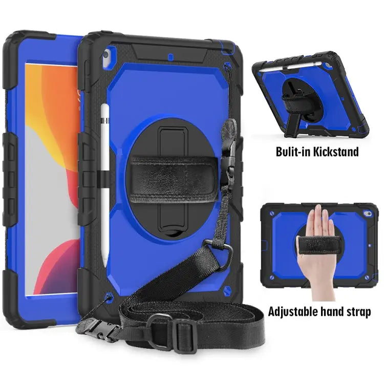 For iPad 10.2 Shockproof Colorful Silica Gel + PC Protective Case with Holder & Shoulder Strap & Hand Strap & Pen Slot