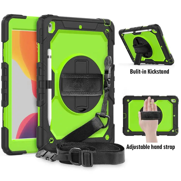 For iPad 10.2 Shockproof Colorful Silica Gel + PC Protective Case with Holder & Shoulder Strap & Hand Strap & Pen Slot