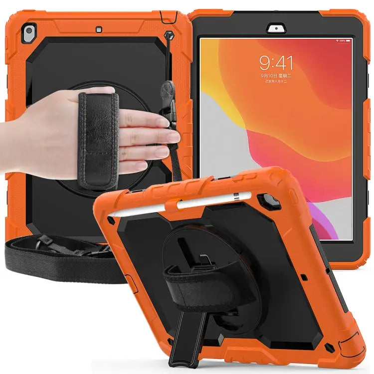 For iPad 10.2 Shockproof Colorful Silica Gel + PC Protective Case with Holder & Shoulder Strap & Hand Strap & Pen Slot