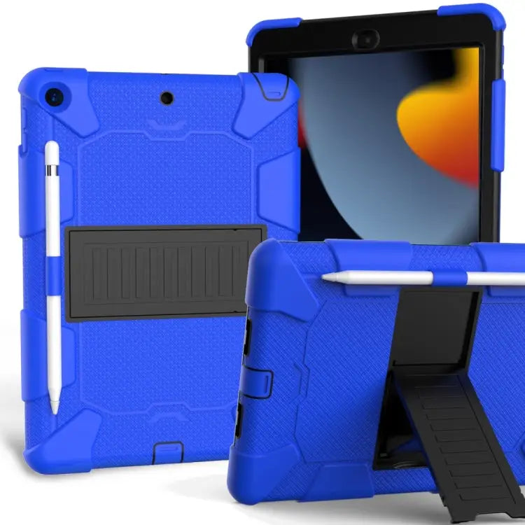 For iPad 10.2 Shockproof Two-Color Silicone Protection Case with Holder & Pen Slot For iPad 10.2 - For iPad 10.2 / Blue