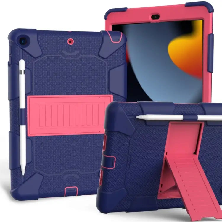 For iPad 10.2 Shockproof Two-Color Silicone Protection Case with Holder & Pen Slot For iPad 10.2 - For iPad 10.2 / Dark