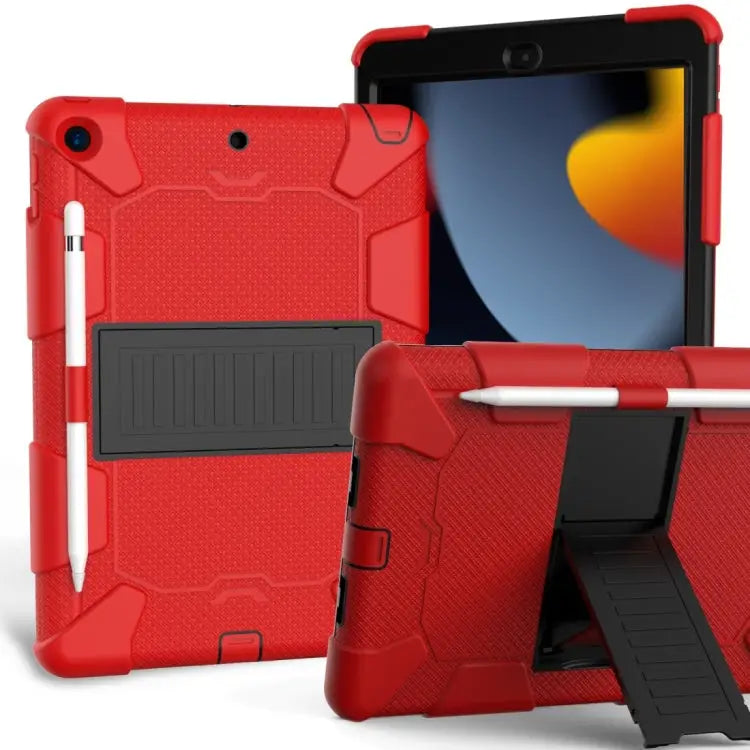 For iPad 10.2 Shockproof Two-Color Silicone Protection Case with Holder & Pen Slot For iPad 10.2 - For iPad 10.2 / Red