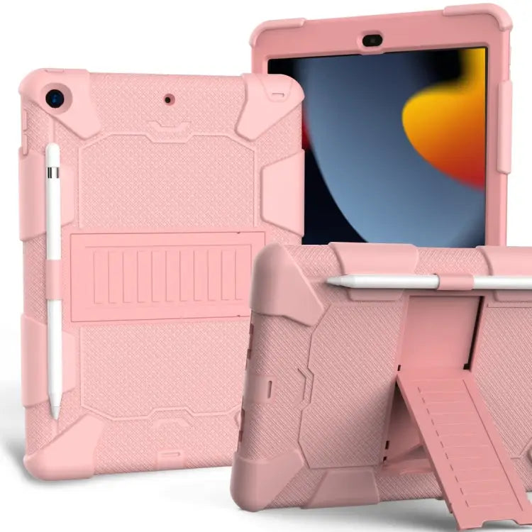 For iPad 10.2 Shockproof Two-Color Silicone Protection Case with Holder & Pen Slot For iPad 10.2 - For iPad 10.2 / Rose