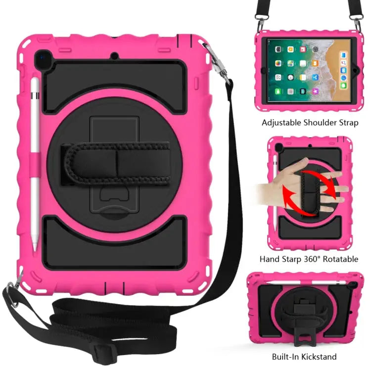 For iPad 9.7 (2018) & (2017) 360 Degree Rotation PC + Silicone Shockproof Combination Case with Holder & Hand Grip