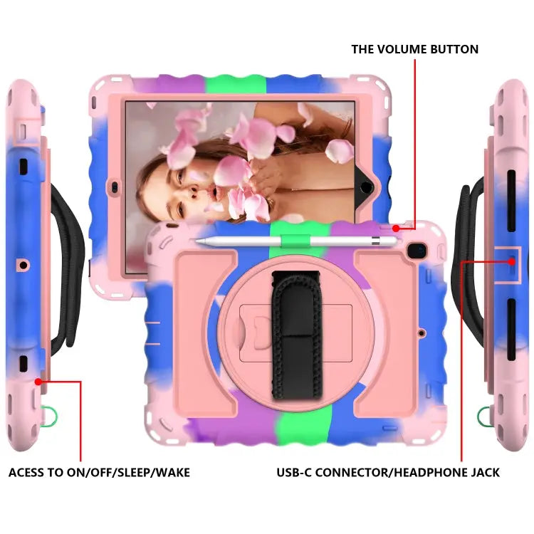 For iPad 9.7 (2018) & (2017) 360 Degree Rotation PC + Silicone Shockproof Combination Case with Holder & Hand Grip