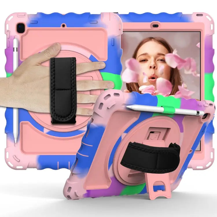 For iPad 9.7 (2018) & (2017) 360 Degree Rotation PC + Silicone Shockproof Combination Case with Holder & Hand Grip