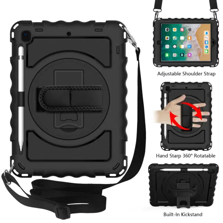 For iPad 9.7 (2018) & (2017) 360 Degree Rotation PC + Silicone Shockproof Combination Case with Holder & Hand Grip