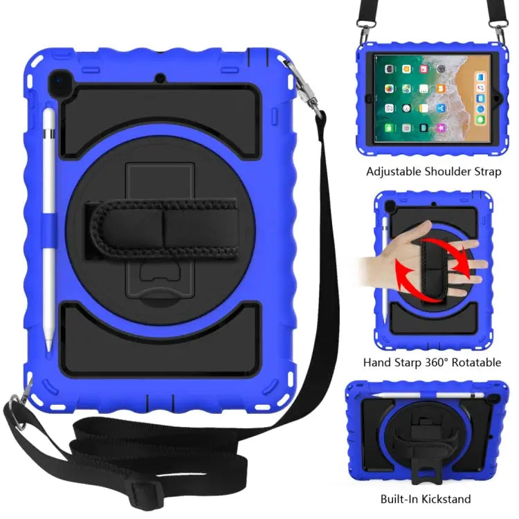 For iPad 9.7 (2018) & (2017) 360 Degree Rotation PC + Silicone Shockproof Combination Case with Holder & Hand Grip