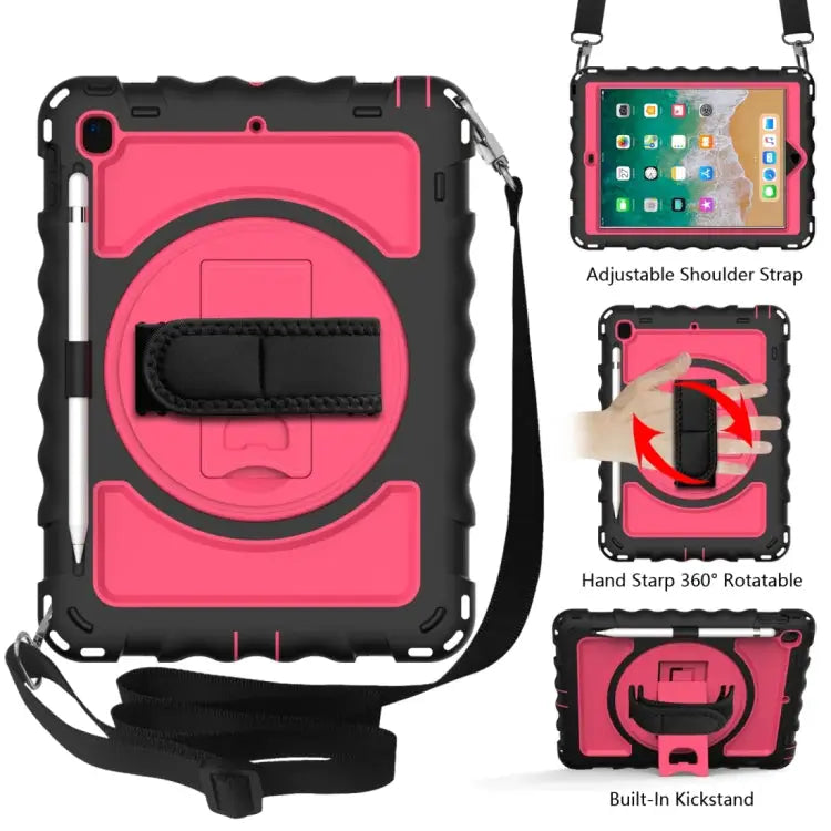 For iPad 9.7 (2018) & (2017) 360 Degree Rotation PC + Silicone Shockproof Combination Case with Holder & Hand Grip