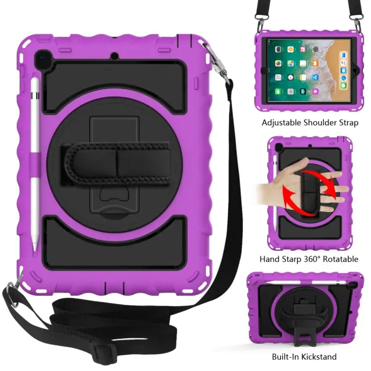 For iPad 9.7 (2018) & (2017) 360 Degree Rotation PC + Silicone Shockproof Combination Case with Holder & Hand Grip