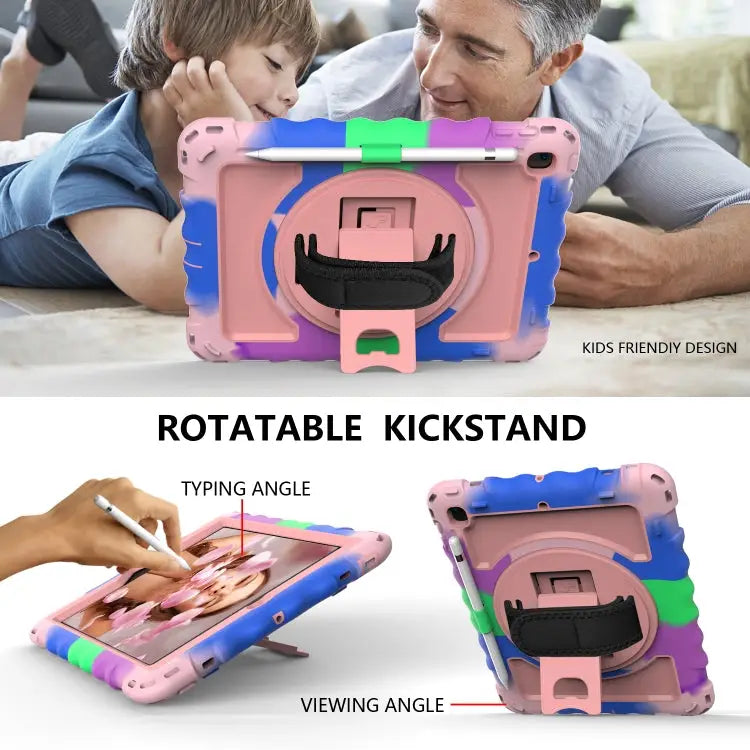 For iPad 9.7 (2018) & (2017) 360 Degree Rotation PC + Silicone Shockproof Combination Case with Holder & Hand Grip