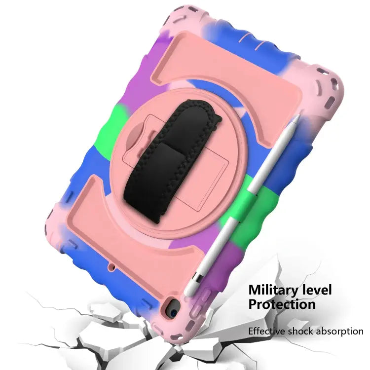 For iPad 9.7 (2018) & (2017) 360 Degree Rotation PC + Silicone Shockproof Combination Case with Holder & Hand Grip