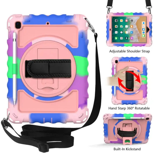 For iPad 9.7 (2018) & (2017) 360 Degree Rotation PC + Silicone Shockproof Combination Case with Holder & Hand Grip