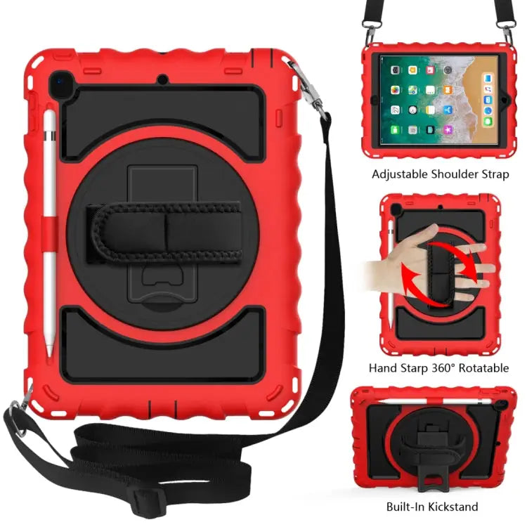 For iPad 9.7 (2018) & (2017) 360 Degree Rotation PC + Silicone Shockproof Combination Case with Holder & Hand Grip