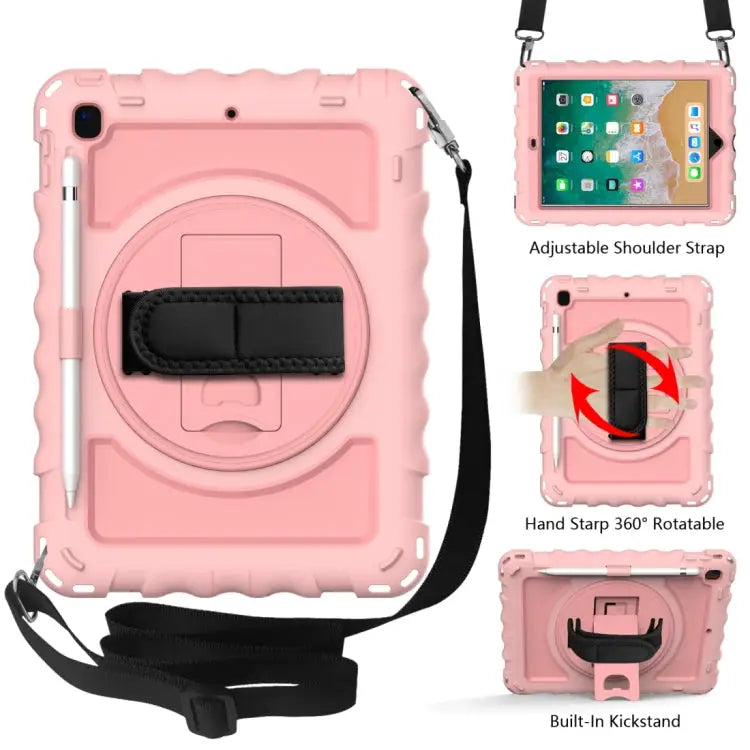 For iPad 9.7 (2018) & (2017) 360 Degree Rotation PC + Silicone Shockproof Combination Case with Holder & Hand Grip