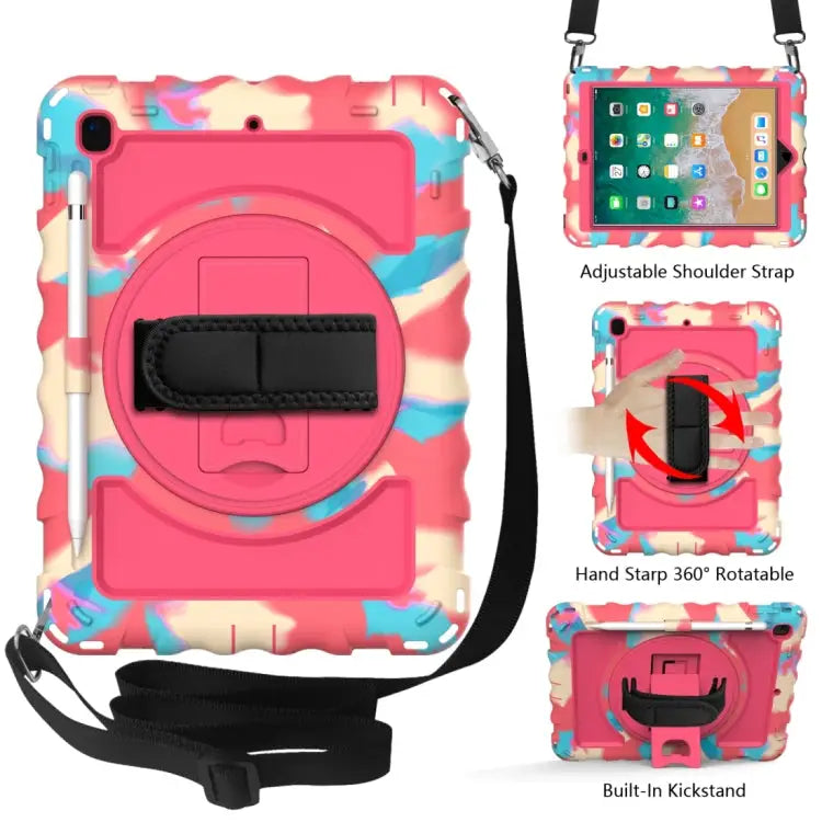 For iPad 9.7 (2018) & (2017) 360 Degree Rotation PC + Silicone Shockproof Combination Case with Holder & Hand Grip