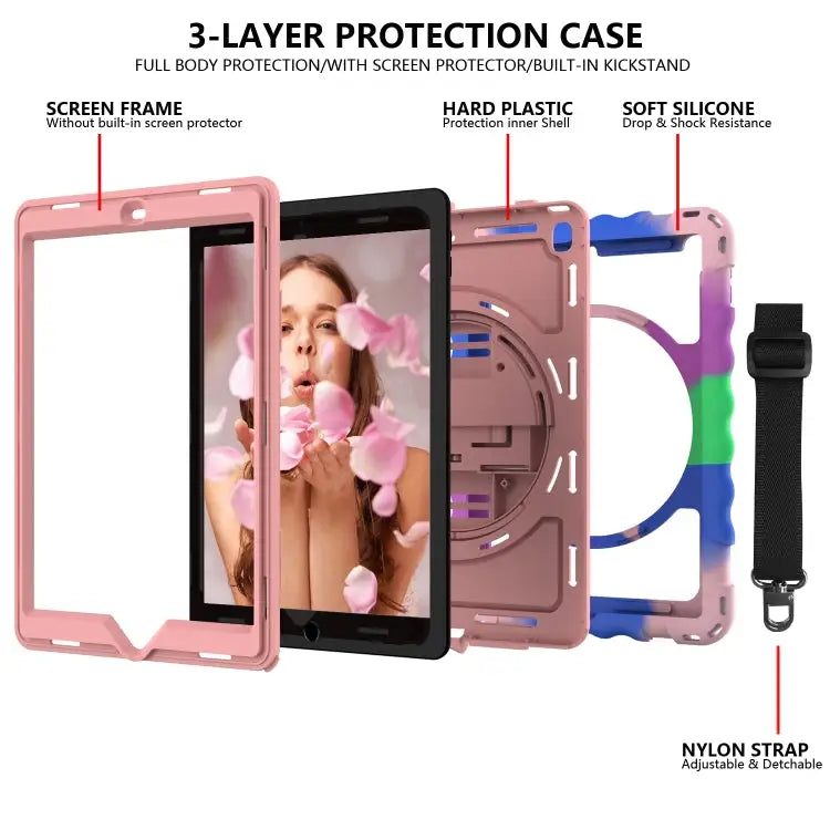For iPad 9.7 (2018) & (2017) 360 Degree Rotation PC + Silicone Shockproof Combination Case with Holder & Hand Grip