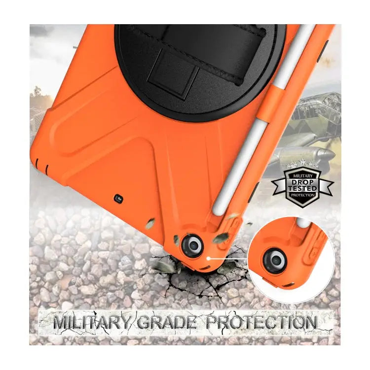 For iPad 9.7 (2018) & (2017) 360 Degree Rotation Silicone Protective Cover with Holder & Hand Strap & Long Strap &