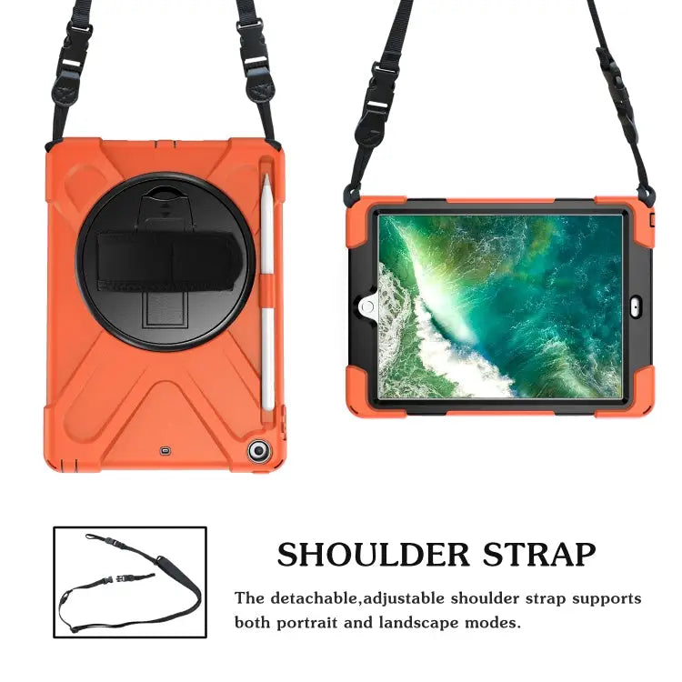 For iPad 9.7 (2018) & (2017) 360 Degree Rotation Silicone Protective Cover with Holder & Hand Strap & Long Strap &
