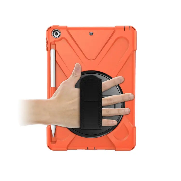 For iPad 9.7 (2018) & (2017) 360 Degree Rotation Silicone Protective Cover with Holder & Hand Strap & Long Strap &