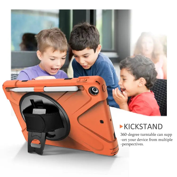 For iPad 9.7 (2018) & (2017) 360 Degree Rotation Silicone Protective Cover with Holder & Hand Strap & Long Strap &
