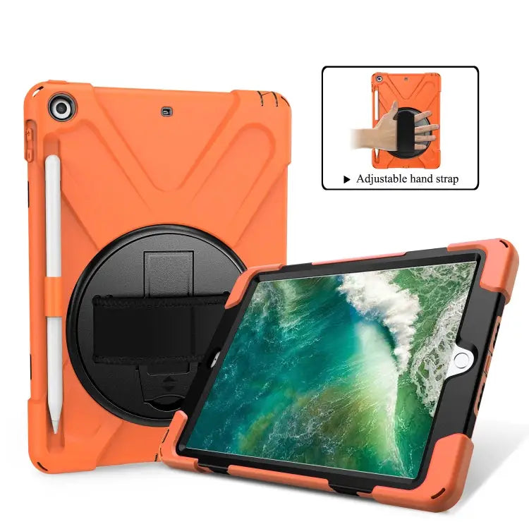 For iPad 9.7 (2018) & (2017) 360 Degree Rotation Silicone Protective Cover with Holder & Hand Strap & Long Strap &