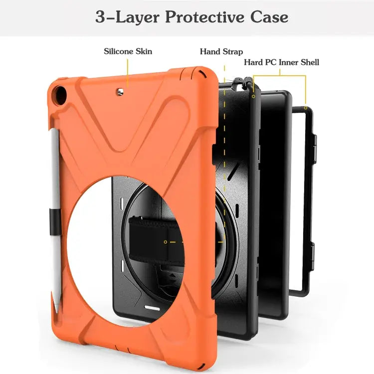 For iPad 9.7 (2018) & (2017) 360 Degree Rotation Silicone Protective Cover with Holder & Hand Strap & Long Strap &