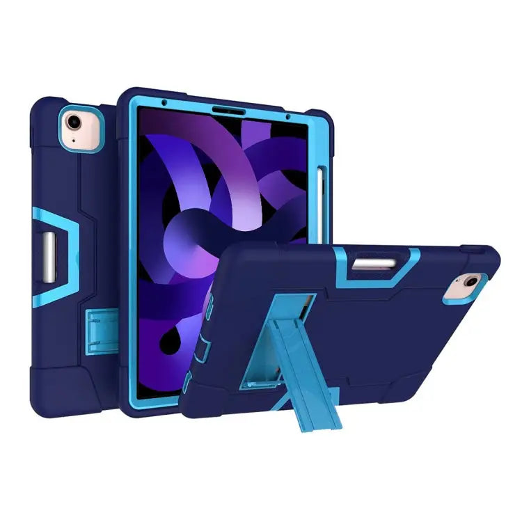 For iPad Air (2020) 10.9 Contrast Color Robot Shockproof Silicon + PC Protective Case with Holder & Pen Slot For iPad
