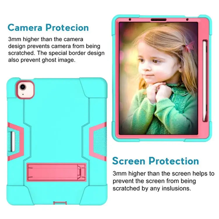 For iPad Air (2020) 10.9 Contrast Color Robot Shockproof Silicon + PC Protective Case with Holder & Pen Slot For iPad