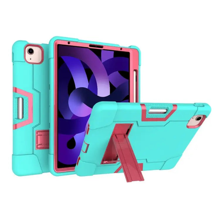 For iPad Air (2020) 10.9 Contrast Color Robot Shockproof Silicon + PC Protective Case with Holder & Pen Slot For iPad