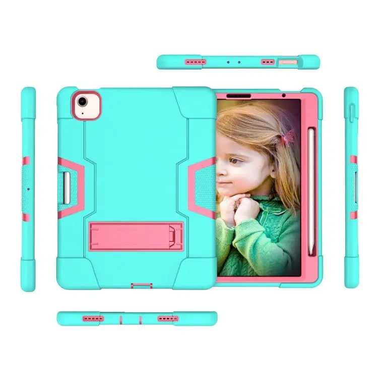 For iPad Air (2020) 10.9 Contrast Color Robot Shockproof Silicon + PC Protective Case with Holder & Pen Slot For iPad