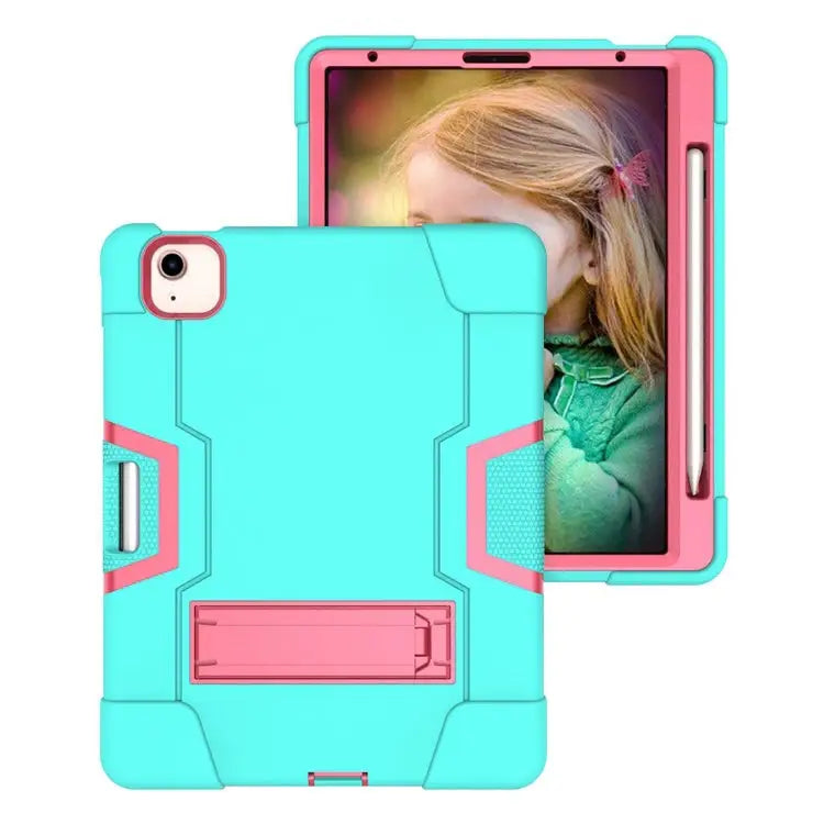 For iPad Air (2020) 10.9 Contrast Color Robot Shockproof Silicon + PC Protective Case with Holder & Pen Slot For iPad
