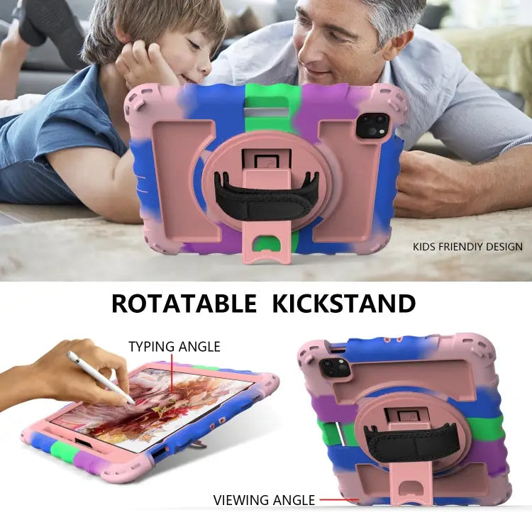 For iPad Air 4 / 10.8 inch (2020) 360 Degree Rotation PC + Silicone Shockproof Combination Case with Holder & Hand Grip