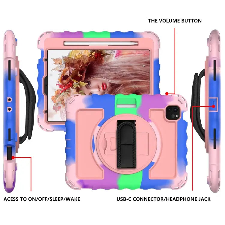 For iPad Air 4 / 10.8 inch (2020) 360 Degree Rotation PC + Silicone Shockproof Combination Case with Holder & Hand Grip