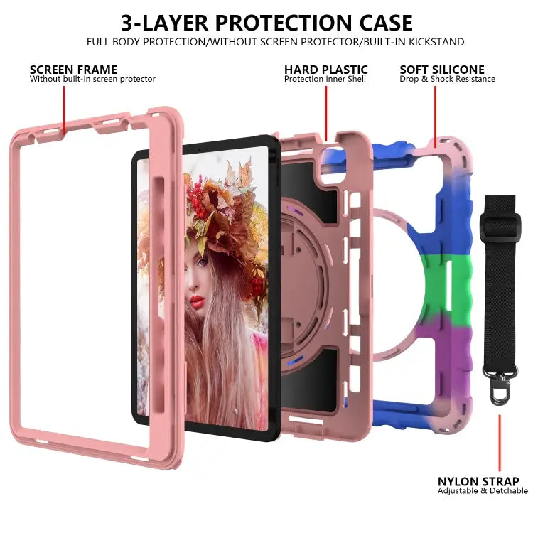 For iPad Air 4 / 10.8 inch (2020) 360 Degree Rotation PC + Silicone Shockproof Combination Case with Holder & Hand Grip
